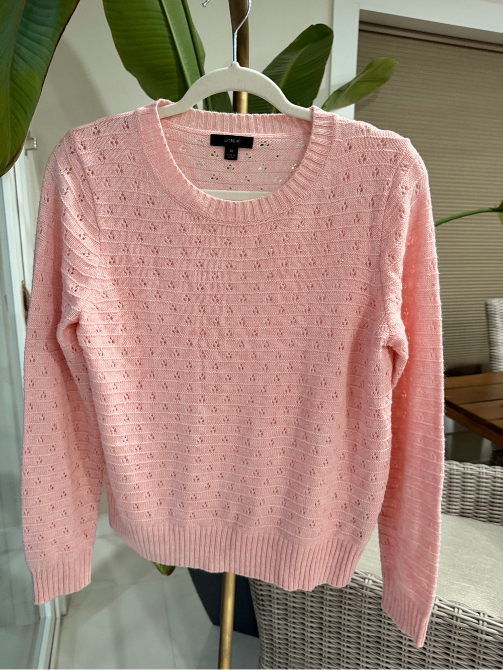 J. Crew Women's Pink Eyelet Crewneck Sweater Wool & Alpaca mix